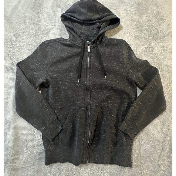 H&M Men’s Small Hoodie Sweatshirt Zip Up Dark Gray Regular Fit Fleece Lined - Picture 1 of 8